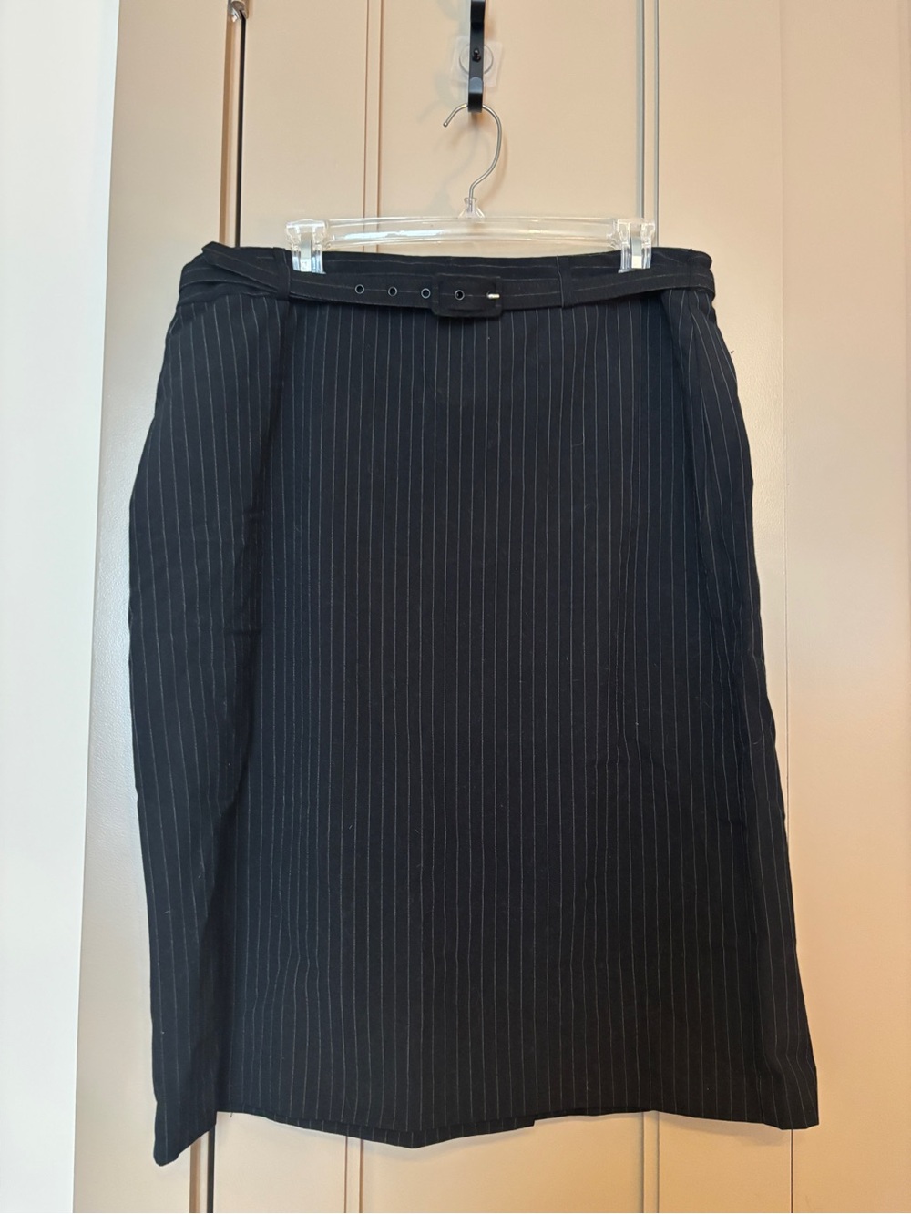JM Collection Black Pinstripe Belted Pencil Skirt